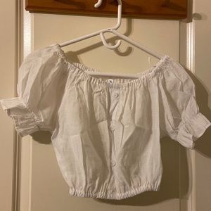 White off shoulder top with puffy sleeves